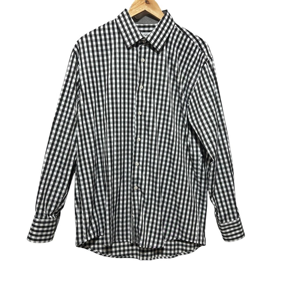 Berlioni Italy Comfort Fit XL Long Sleeve Black White Gingham‎ Check Dress Shirt